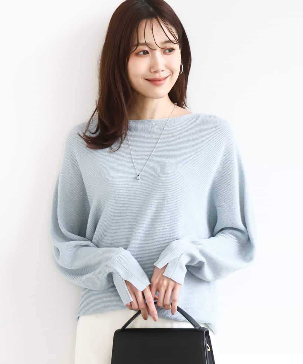 FKFBD57130 MK MICHEL KLEIN(MK ミッシェルクラン) ラメ入りドルマンスリーブ畦編みニット/洗える ミントブルー