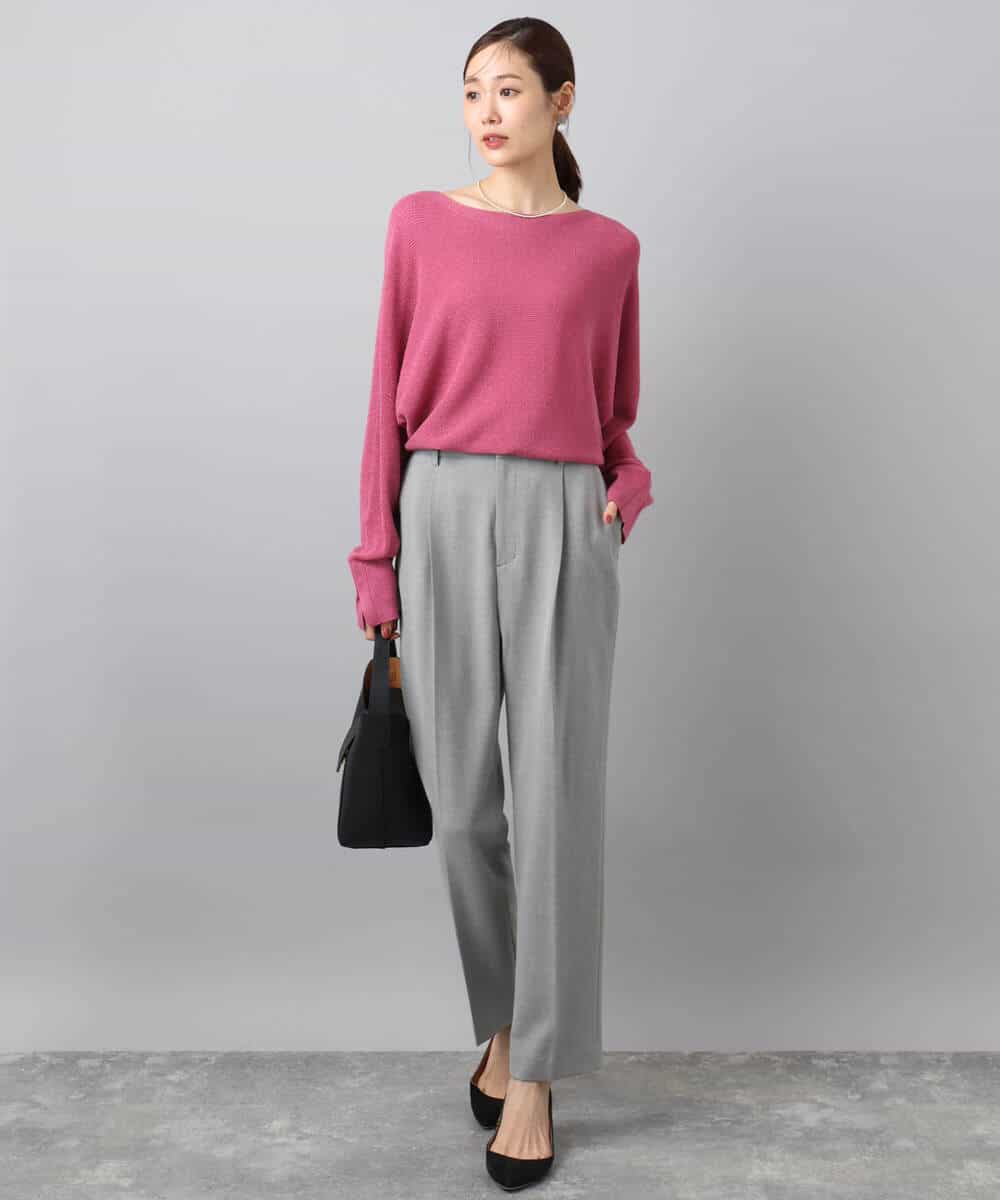 FKFBD57130 MK MICHEL KLEIN(MK ミッシェルクラン) ラメ入りドルマンスリーブ畦編みニット/洗える ライトブルー