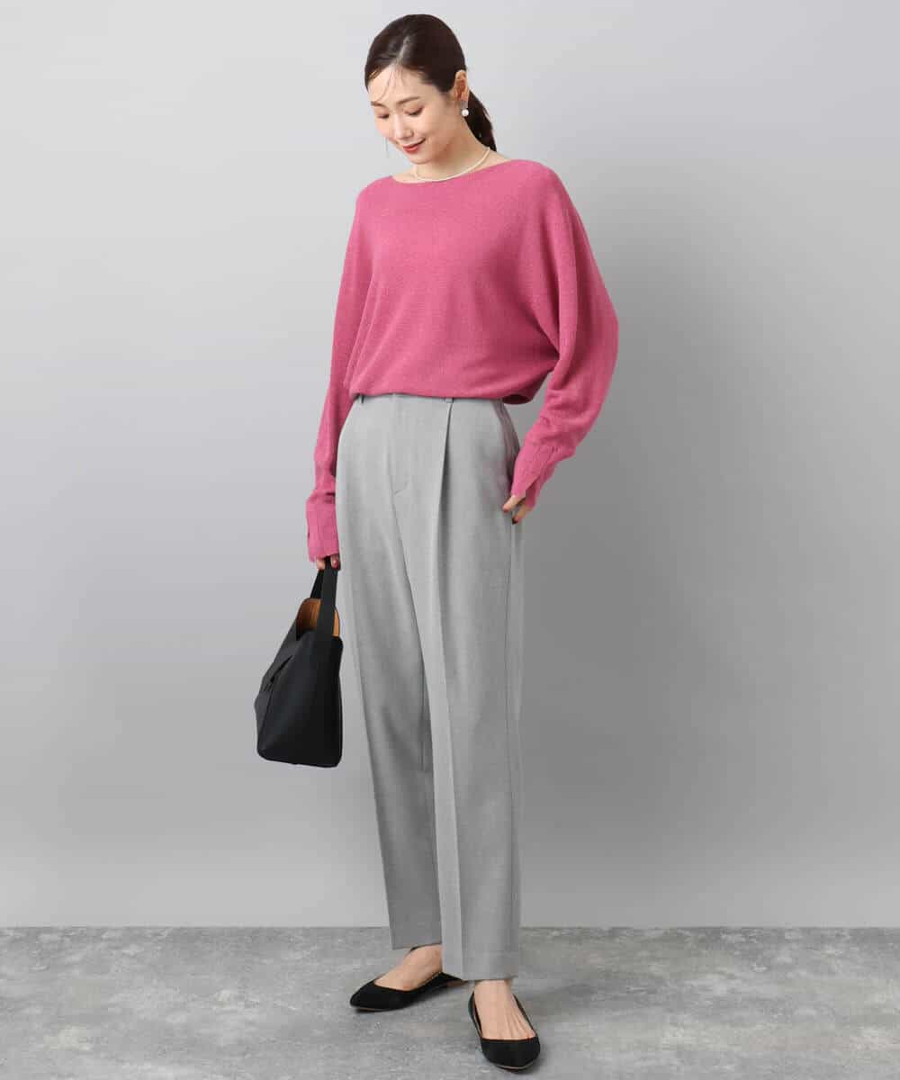 FKFBD57130 MK MICHEL KLEIN(MK ミッシェルクラン) ラメ入りドルマンスリーブ畦編みニット/洗える ライトブルー