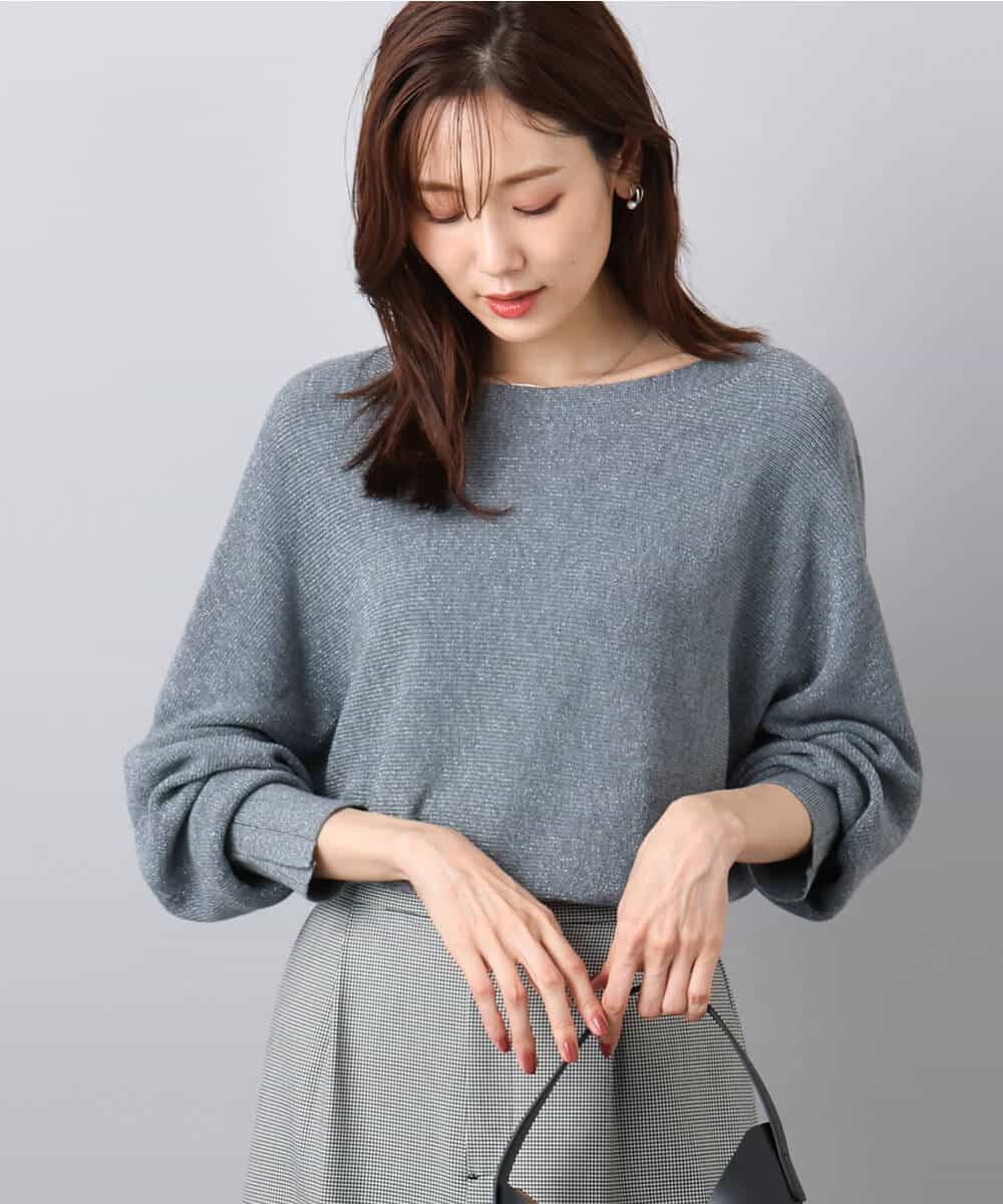 FKFBD57130 MK MICHEL KLEIN(MK ミッシェルクラン) ラメ入りドルマンスリーブ畦編みニット/洗える ライトブルー