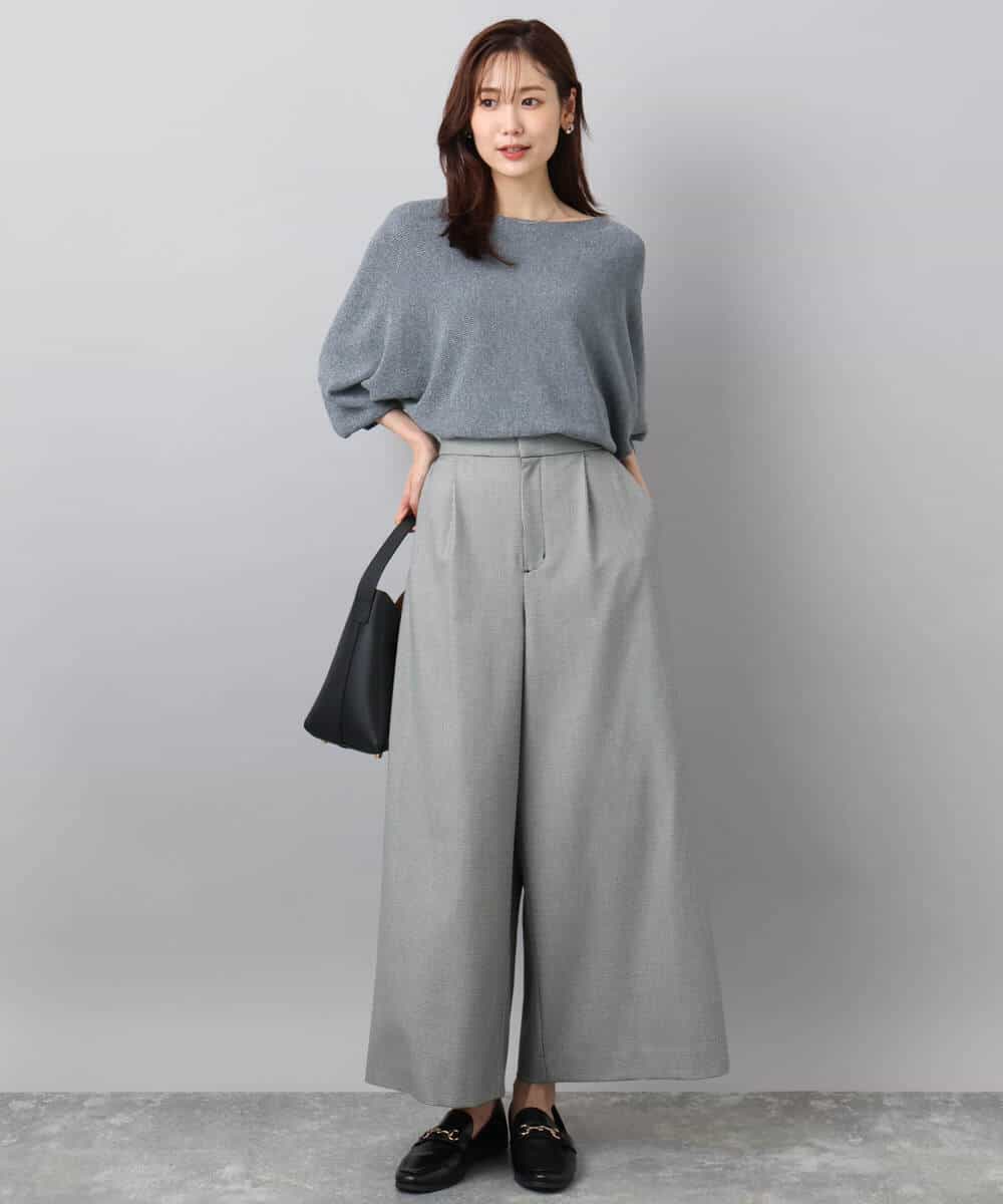 FKFBD57130 MK MICHEL KLEIN(MK ミッシェルクラン) ラメ入りドルマンスリーブ畦編みニット/洗える ライトブルー