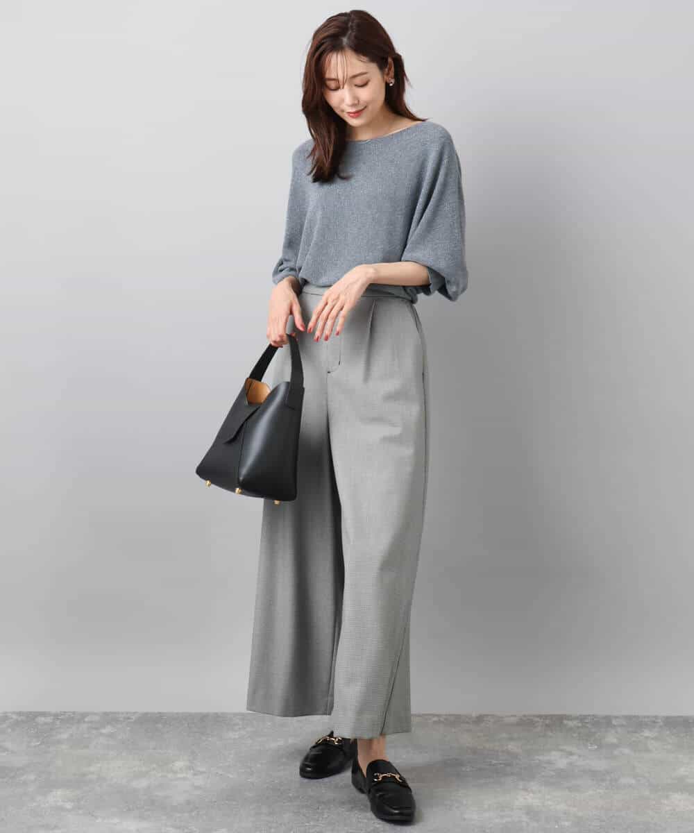 FKFBD57130 MK MICHEL KLEIN(MK ミッシェルクラン) ラメ入りドルマンスリーブ畦編みニット/洗える ライトブルー