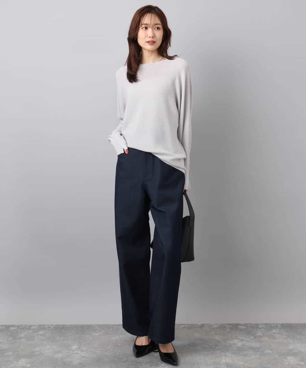 FKFBD57130 MK MICHEL KLEIN(MK ミッシェルクラン) ラメ入りドルマンスリーブ畦編みニット/洗える ライトブルー