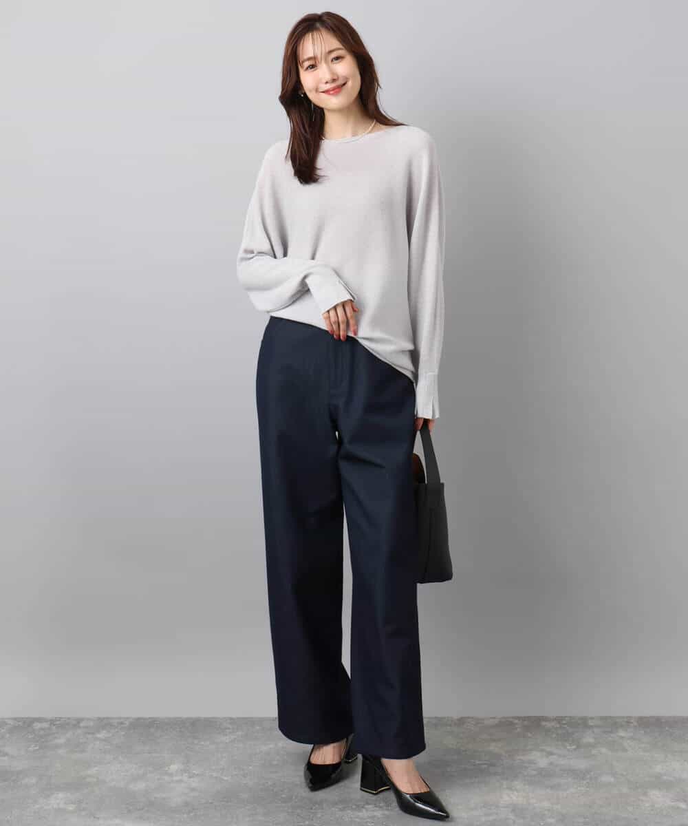 FKFBD57130 MK MICHEL KLEIN(MK ミッシェルクラン) ラメ入りドルマンスリーブ畦編みニット/洗える ライトブルー
