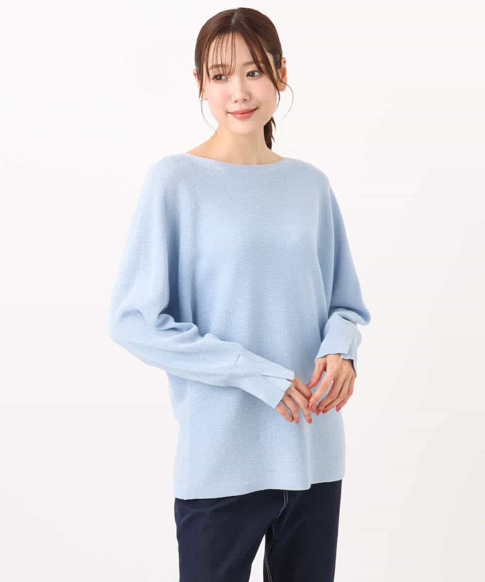 FKFBD57130 MK MICHEL KLEIN(MK ミッシェルクラン) ラメ入りドルマンスリーブ畦編みニット/洗える ライトブルー
