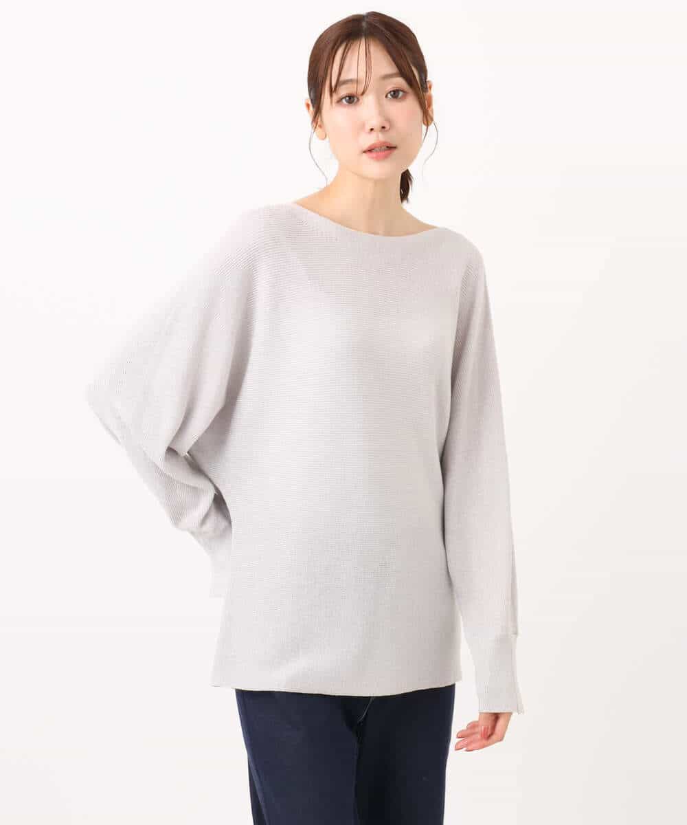 FKFBD57130 MK MICHEL KLEIN(MK ミッシェルクラン) ラメ入りドルマンスリーブ畦編みニット/洗える ライトブルー
