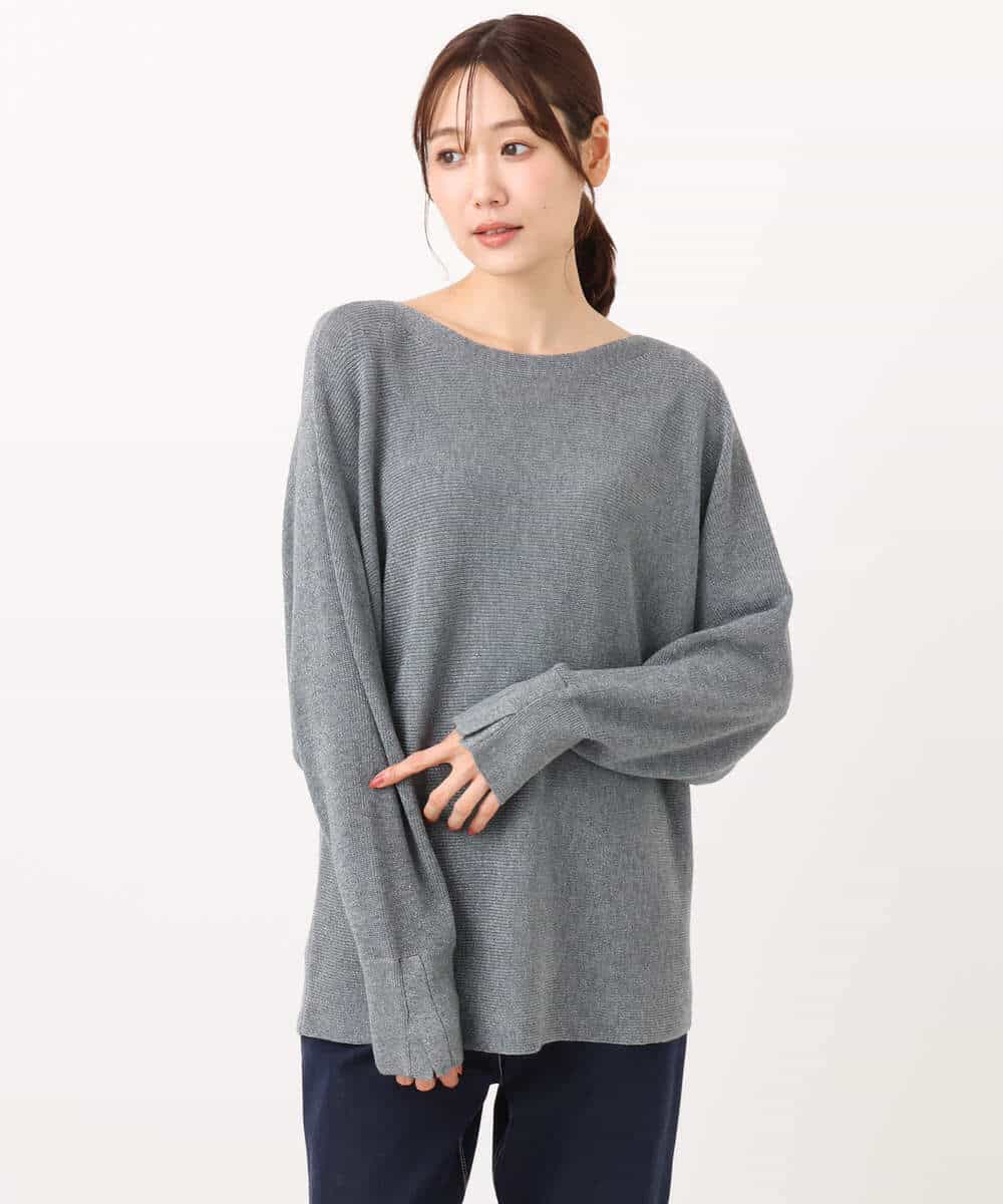FKFBD57130 MK MICHEL KLEIN(MK ミッシェルクラン) ラメ入りドルマンスリーブ畦編みニット/洗える ライトブルー