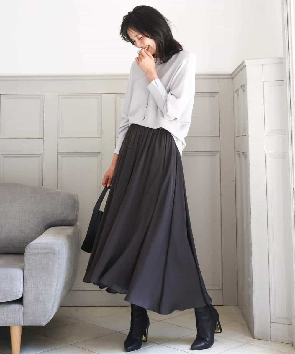 FKFBD57130 MK MICHEL KLEIN(MK ミッシェルクラン) ラメ入りドルマンスリーブ畦編みニット/洗える ライトブルー