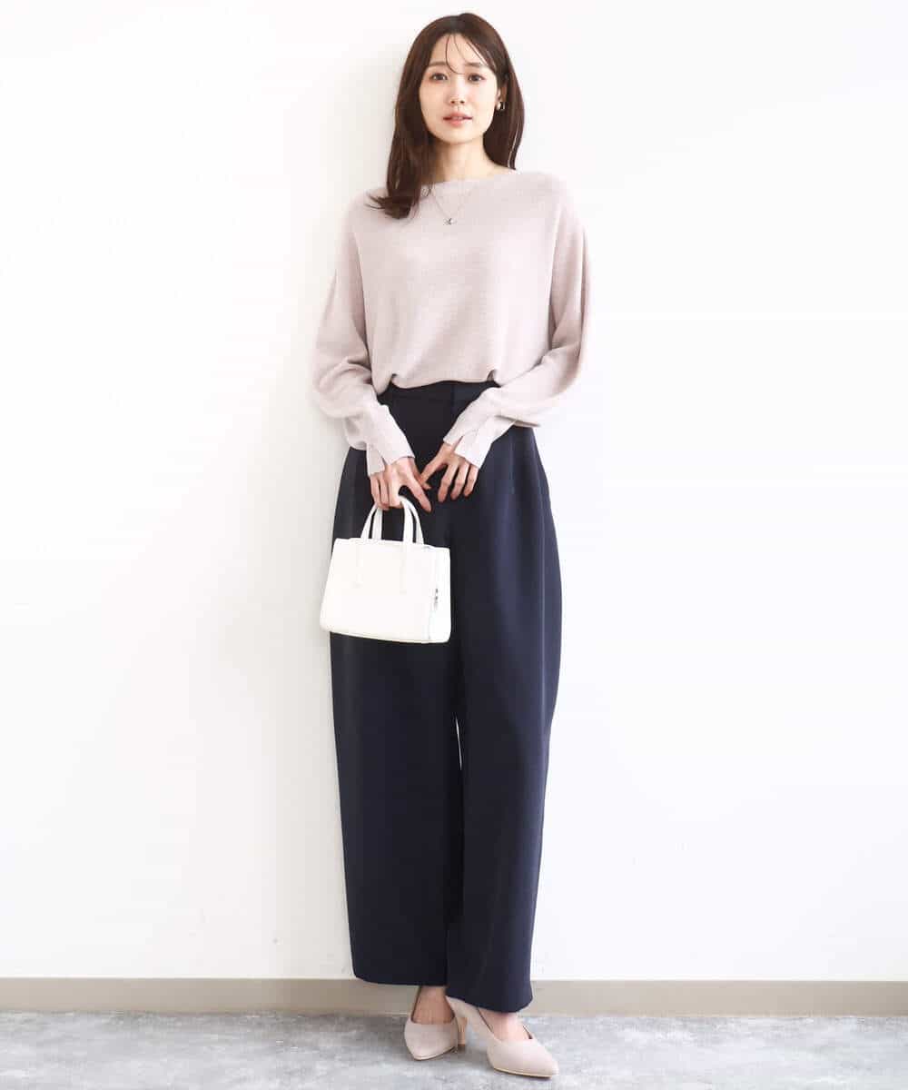 FKFBD57130 MK MICHEL KLEIN(MK ミッシェルクラン) ラメ入りドルマンスリーブ畦編みニット/洗える ライトブルー