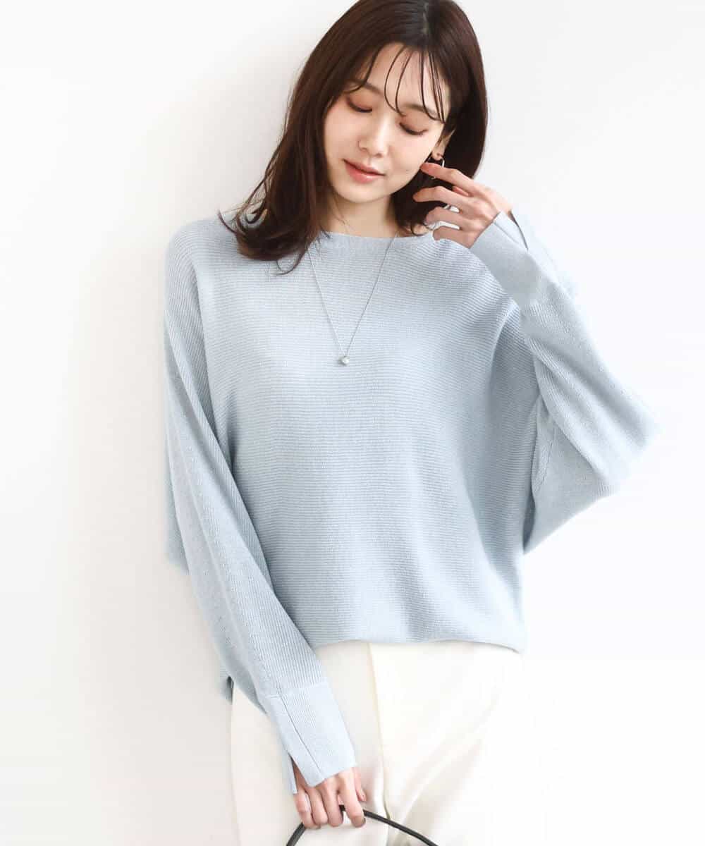 FKFBD57130 MK MICHEL KLEIN(MK ミッシェルクラン) ラメ入りドルマンスリーブ畦編みニット/洗える ライトブルー