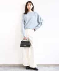 FKFBD57130 MK MICHEL KLEIN(MK ミッシェルクラン) ラメ入りドルマンスリーブ畦編みニット/洗える ライトブルー