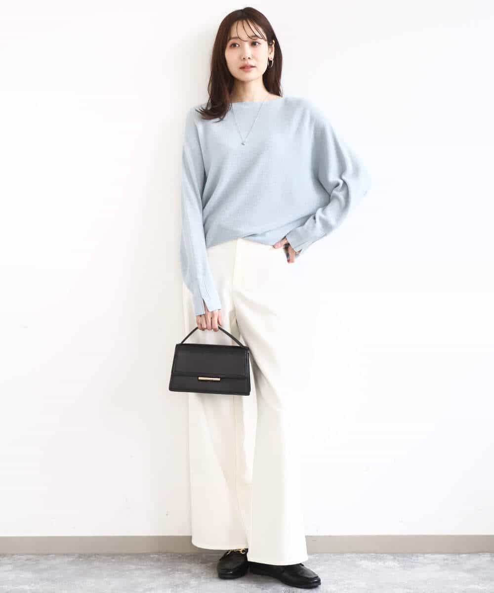 FKFBD57130 MK MICHEL KLEIN(MK ミッシェルクラン) ラメ入りドルマンスリーブ畦編みニット/洗える ライトブルー