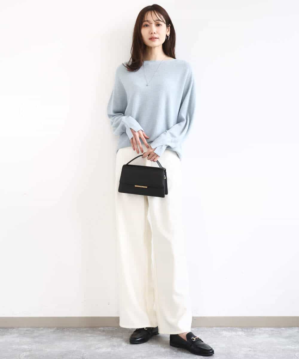 FKFBD57130 MK MICHEL KLEIN(MK ミッシェルクラン) ラメ入りドルマンスリーブ畦編みニット/洗える ライトブルー