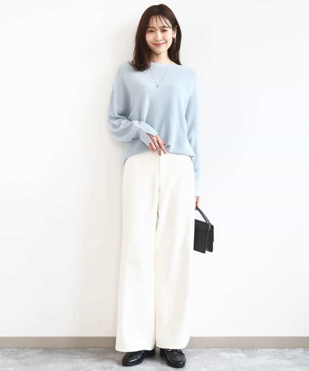 FKFBD57130 MK MICHEL KLEIN(MK ミッシェルクラン) ラメ入りドルマンスリーブ畦編みニット/洗える ライトブルー