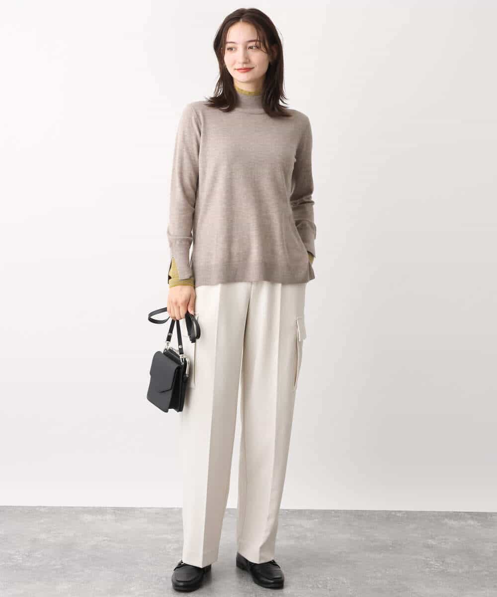 FKFBV01120 MK MICHEL KLEIN(MK ミッシェルクラン) チラ見えボーダーモックネックニット/洗える グレイッシュブルー