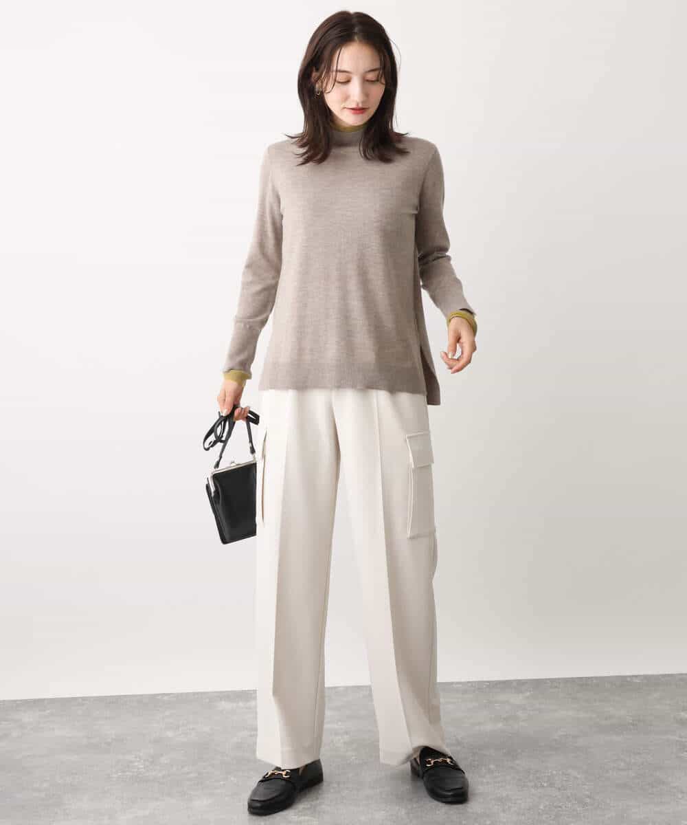 FKFBV01120 MK MICHEL KLEIN(MK ミッシェルクラン) チラ見えボーダーモックネックニット/洗える グレイッシュブルー