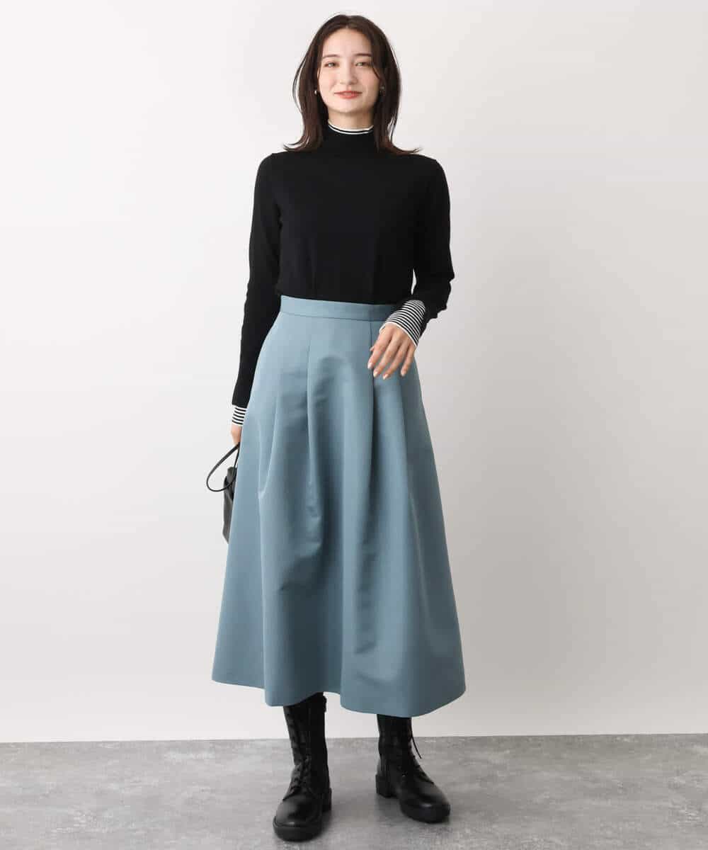 FKFBV01120 MK MICHEL KLEIN(MK ミッシェルクラン) チラ見えボーダーモックネックニット/洗える グレイッシュブルー