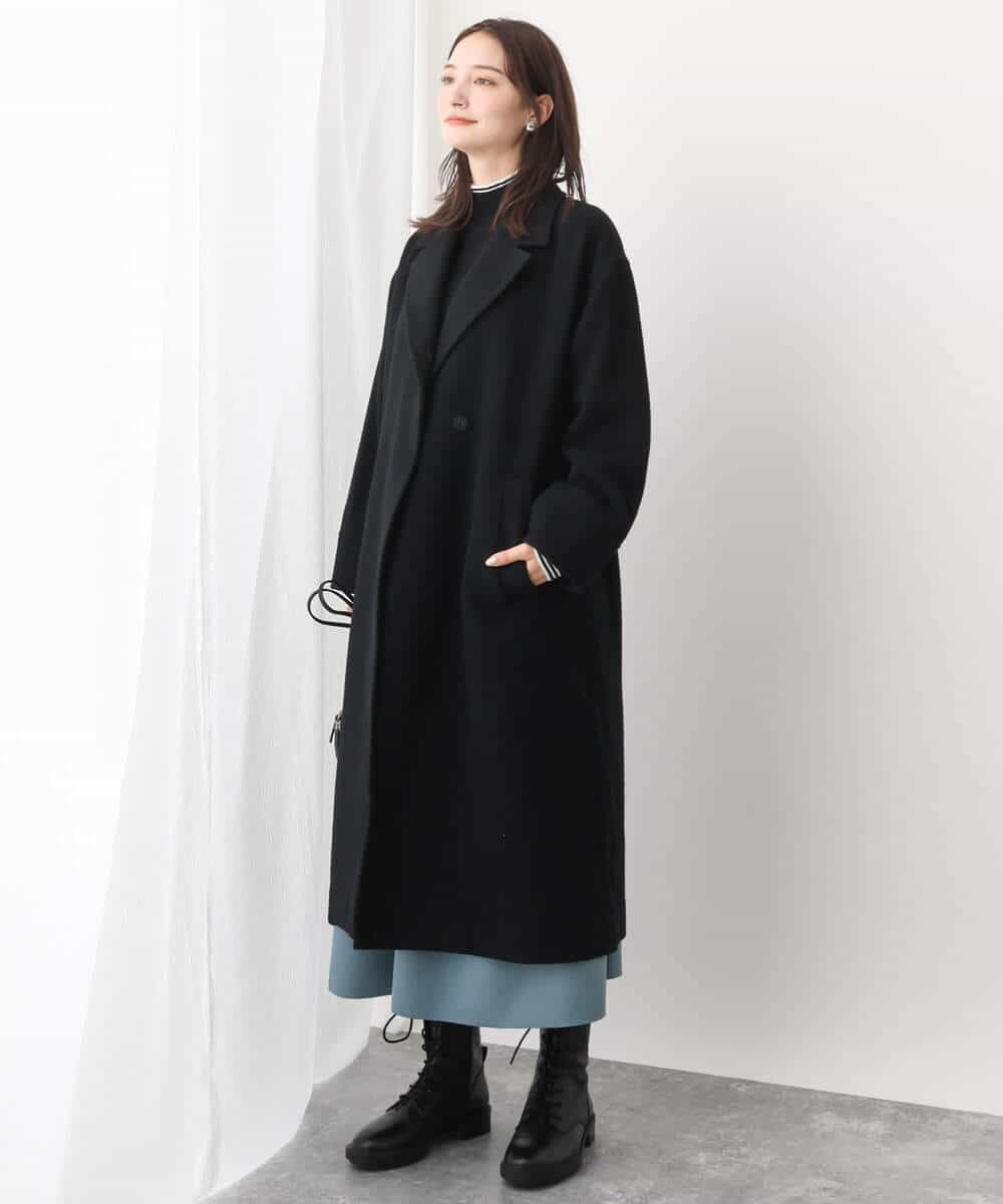 FKFBV01120 MK MICHEL KLEIN(MK ミッシェルクラン) チラ見えボーダーモックネックニット/洗える グレイッシュブルー