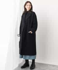 FKFBV01120 MK MICHEL KLEIN(MK ミッシェルクラン) チラ見えボーダーモックネックニット/洗える グレイッシュブルー
