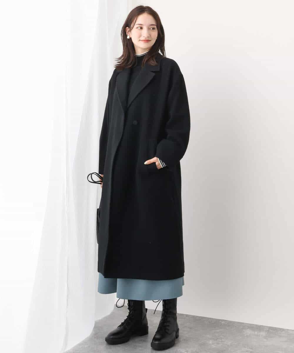 FKFBV01120 MK MICHEL KLEIN(MK ミッシェルクラン) チラ見えボーダーモックネックニット/洗える グレイッシュブルー