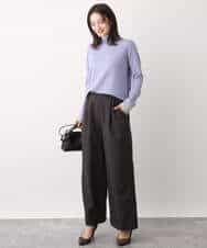 FKFBV01120 MK MICHEL KLEIN(MK ミッシェルクラン) チラ見えボーダーモックネックニット/洗える グレイッシュブルー
