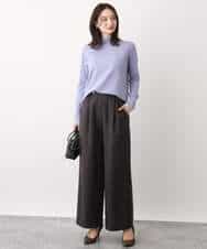 FKFBV01120 MK MICHEL KLEIN(MK ミッシェルクラン) チラ見えボーダーモックネックニット/洗える グレイッシュブルー