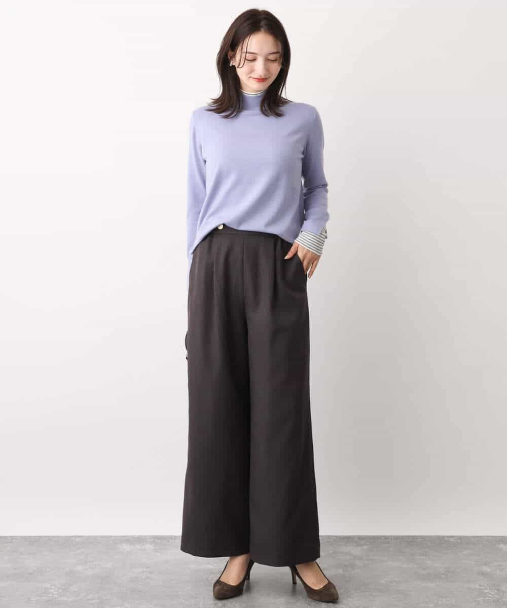 FKFBV01120 MK MICHEL KLEIN(MK ミッシェルクラン) チラ見えボーダーモックネックニット/洗える グレイッシュブルー