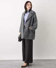 FKFBV01120 MK MICHEL KLEIN(MK ミッシェルクラン) チラ見えボーダーモックネックニット/洗える グレイッシュブルー