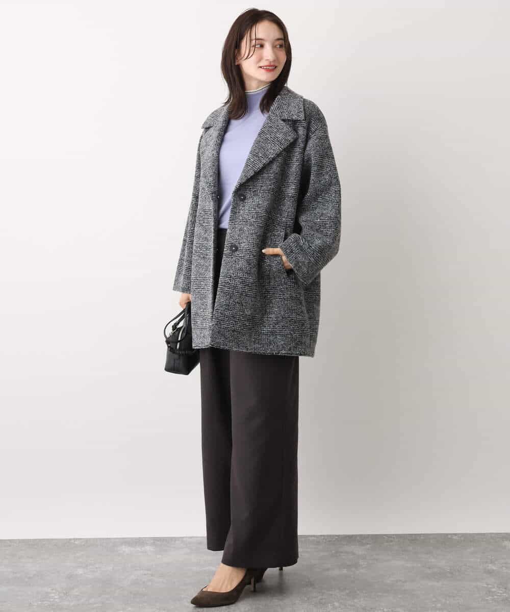 FKFBV01120 MK MICHEL KLEIN(MK ミッシェルクラン) チラ見えボーダーモックネックニット/洗える グレイッシュブルー