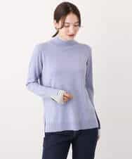 FKFBV01120 MK MICHEL KLEIN(MK ミッシェルクラン) チラ見えボーダーモックネックニット/洗える グレイッシュブルー