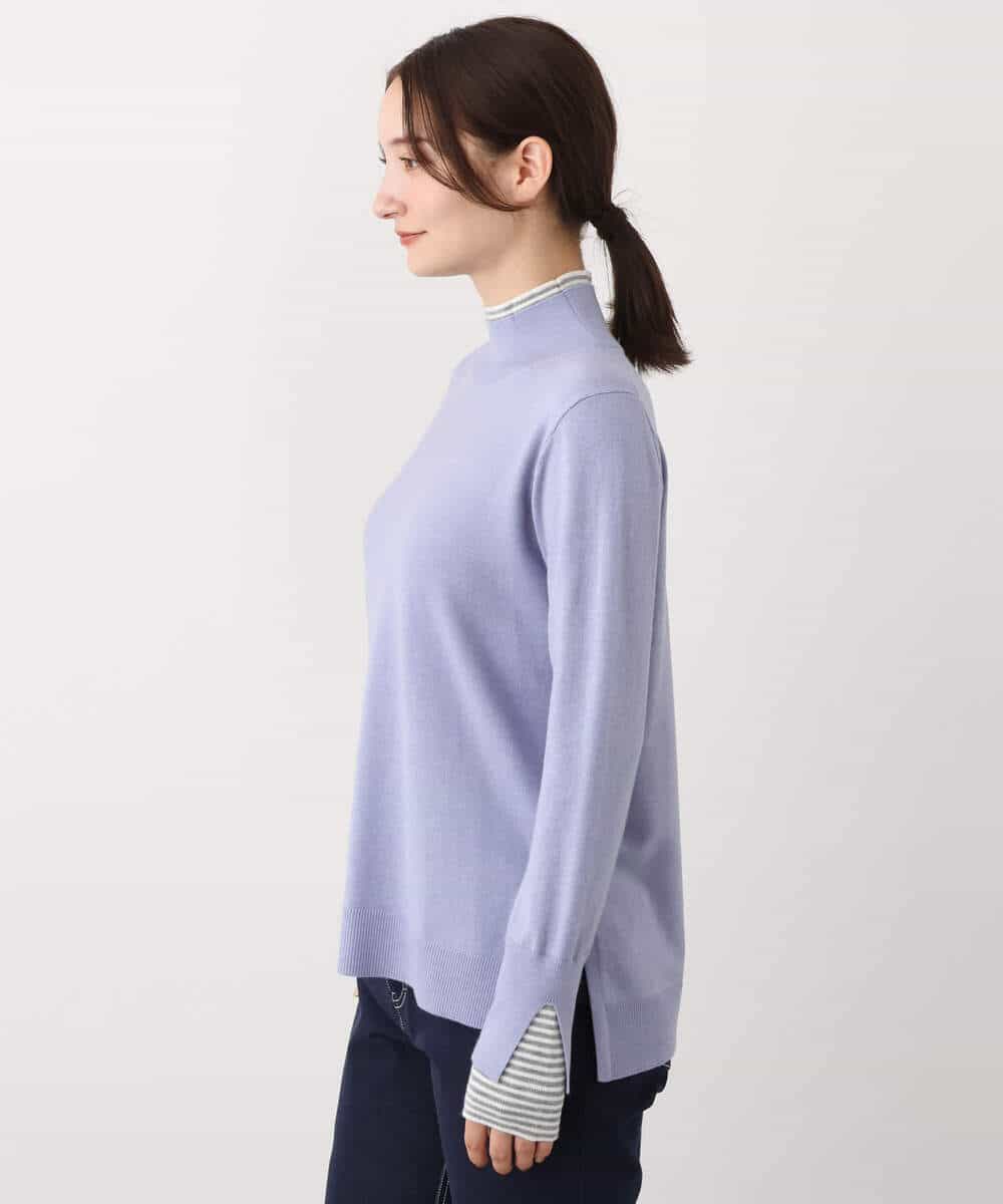 FKFBV01120 MK MICHEL KLEIN(MK ミッシェルクラン) チラ見えボーダーモックネックニット/洗える グレイッシュブルー