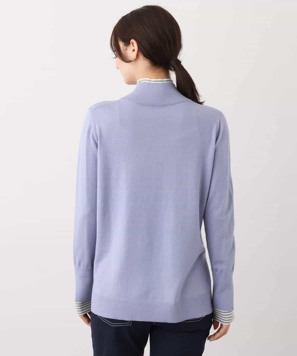 FKFBV01120 MK MICHEL KLEIN(MK ミッシェルクラン) チラ見えボーダーモックネックニット/洗える グレイッシュブルー