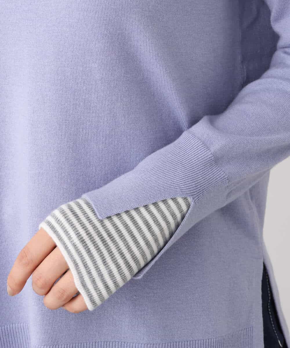 FKFBV01120 MK MICHEL KLEIN(MK ミッシェルクラン) チラ見えボーダーモックネックニット/洗える グレイッシュブルー