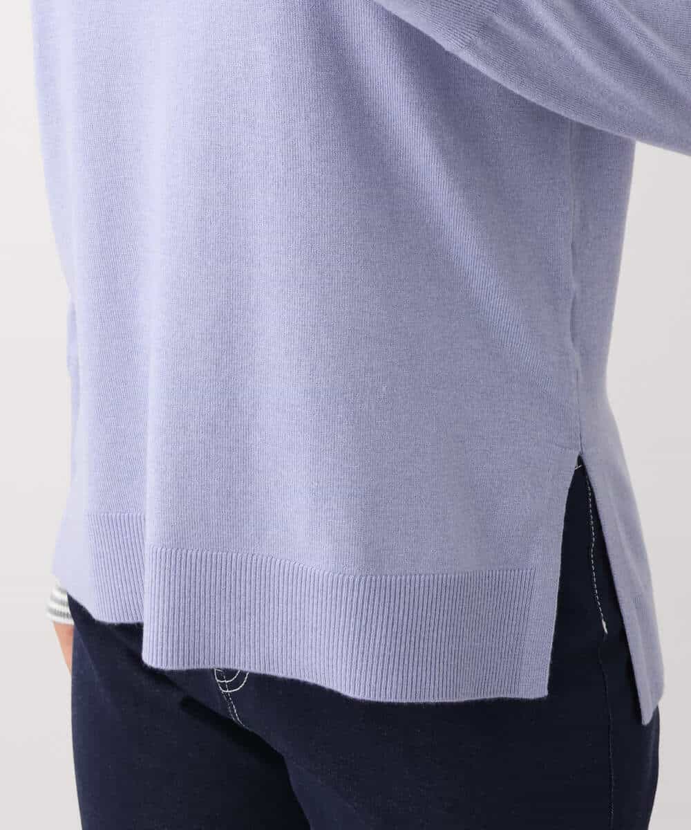 FKFBV01120 MK MICHEL KLEIN(MK ミッシェルクラン) チラ見えボーダーモックネックニット/洗える グレイッシュブルー