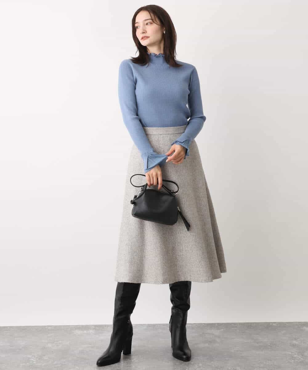 FKFBV02130 MK MICHEL KLEIN(MK ミッシェルクラン) シフォンプリーツデザインコンパクトリブニット/洗える ブルー