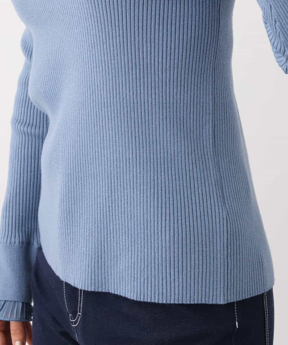 FKFBV02130 MK MICHEL KLEIN(MK ミッシェルクラン) シフォンプリーツデザインコンパクトリブニット/洗える ブルー