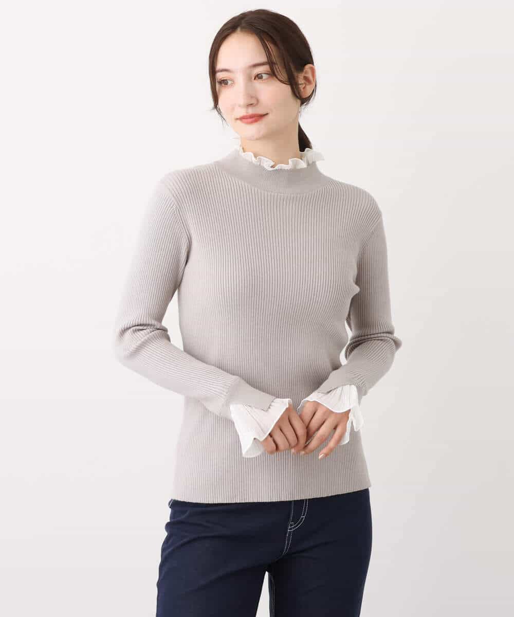 FKFBV02130 MK MICHEL KLEIN(MK ミッシェルクラン) シフォンプリーツデザインコンパクトリブニット/洗える ブルー