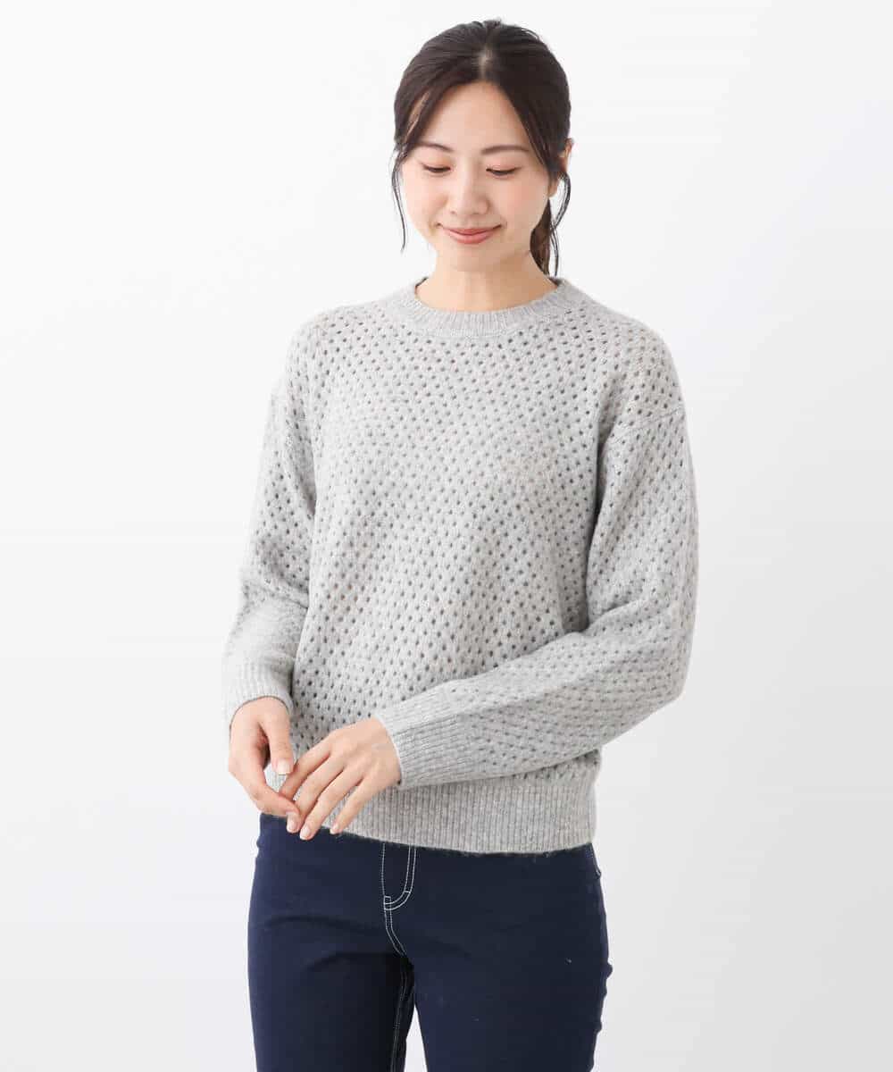 FKFBV03120 MK MICHEL KLEIN(MK ミッシェルクラン) メッシュ調デザインニット/洗える グリーン