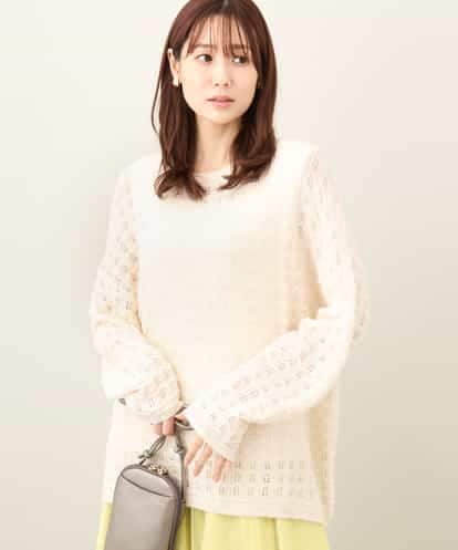 FKFDA62140 MK MICHEL KLEIN レーシーチェック柄リラックスニット/洗える