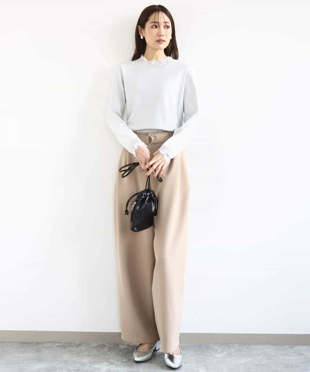 FKFDD11140 MK MICHEL KLEIN(MK ミッシェルクラン) レースデザインコンパクトニット/洗える ライトグレー