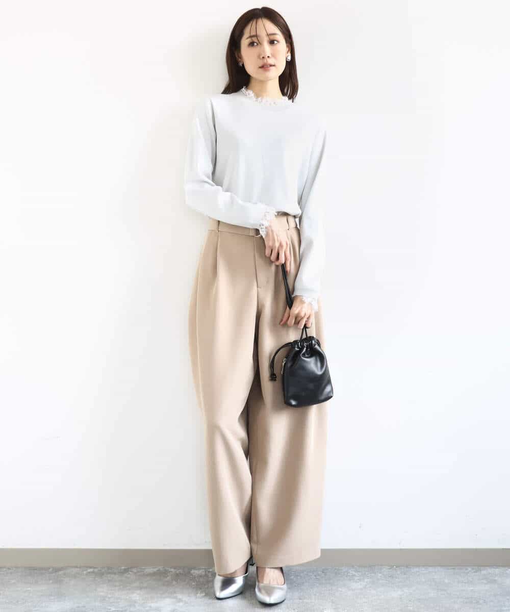 FKFDD11140 MK MICHEL KLEIN(MK ミッシェルクラン) レースデザインコンパクトニット/洗える ライトグレー