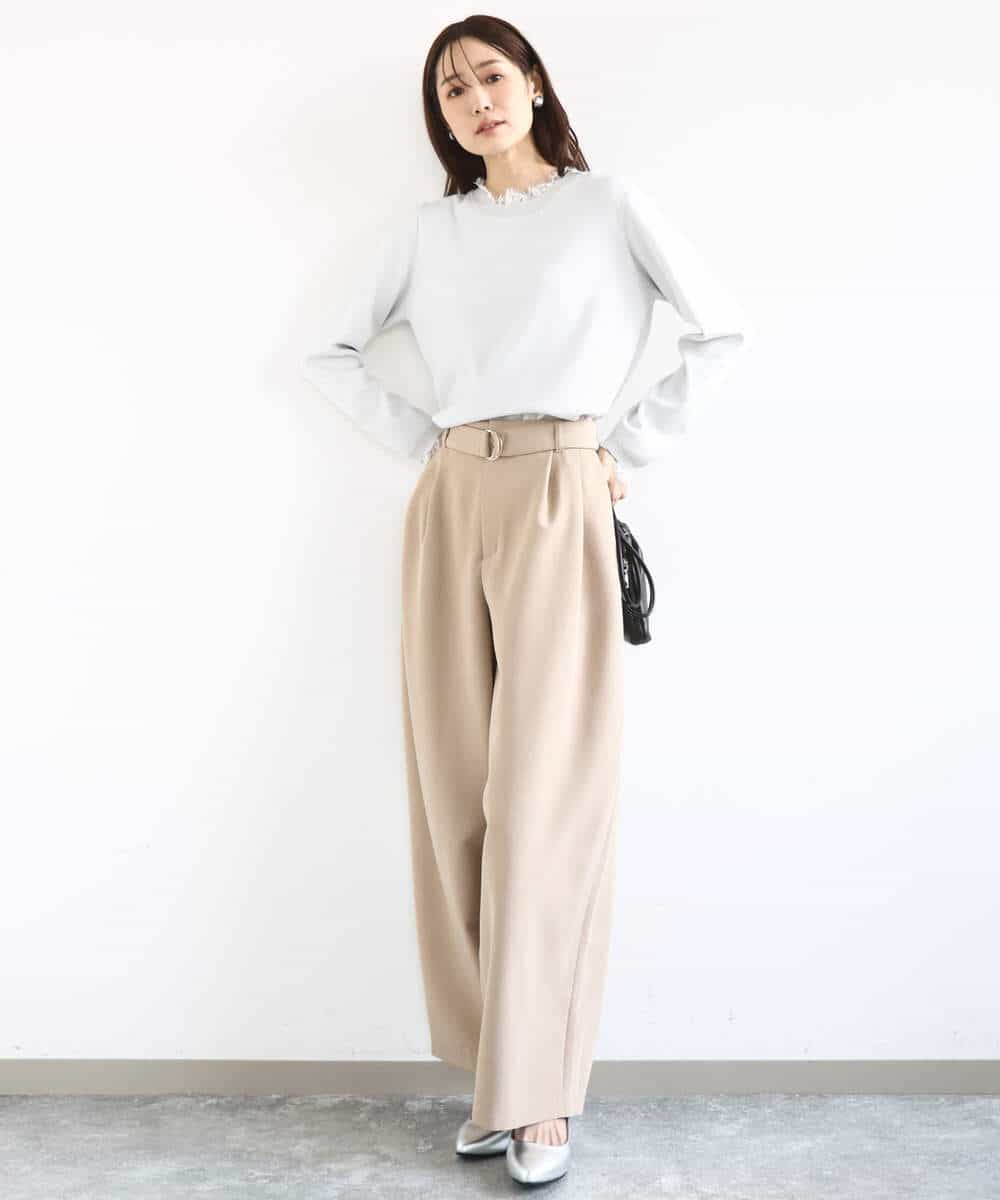 FKFDD11140 MK MICHEL KLEIN(MK ミッシェルクラン) レースデザインコンパクトニット/洗える ライトグレー