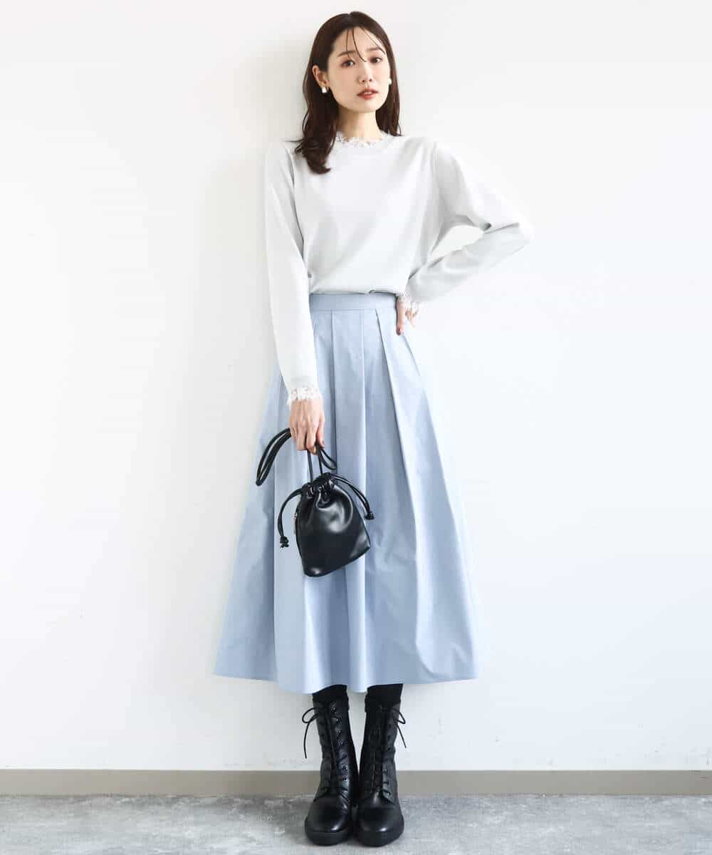 FKFDD11140 MK MICHEL KLEIN(MK ミッシェルクラン) レースデザインコンパクトニット/洗える ライトグレー