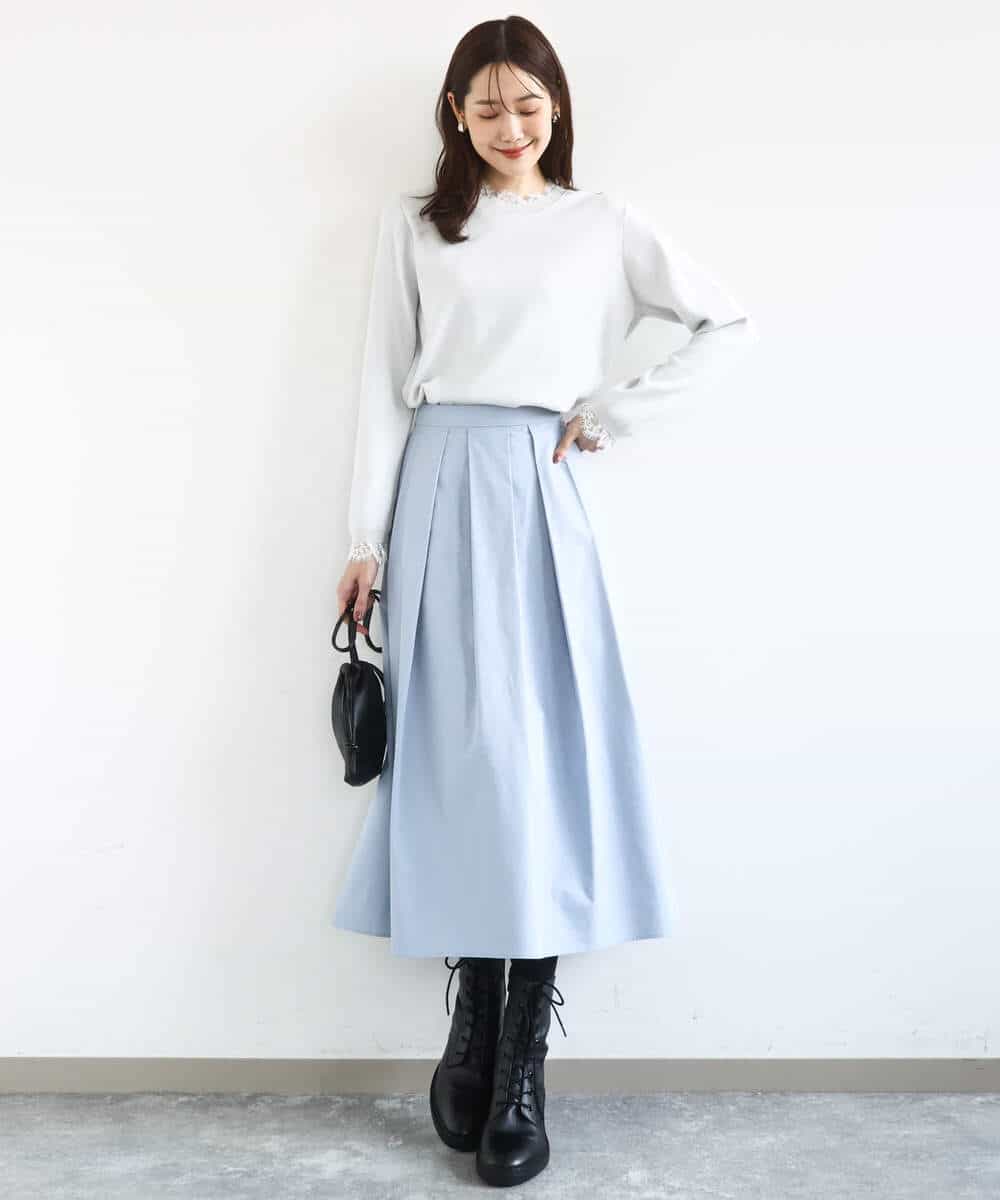 FKFDD11140 MK MICHEL KLEIN(MK ミッシェルクラン) レースデザインコンパクトニット/洗える ライトグレー