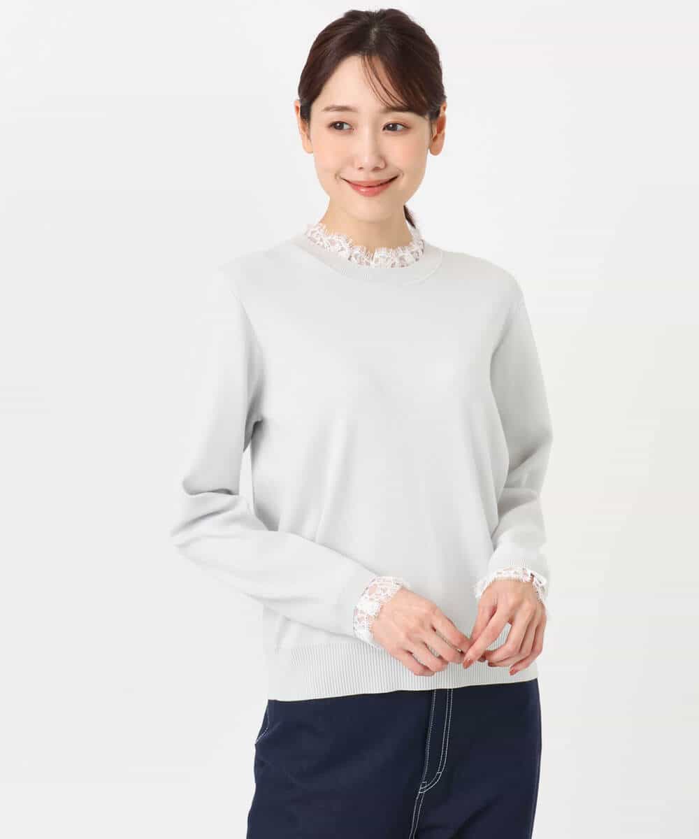 FKFDD11140 MK MICHEL KLEIN(MK ミッシェルクラン) レースデザインコンパクトニット/洗える ライトグレー