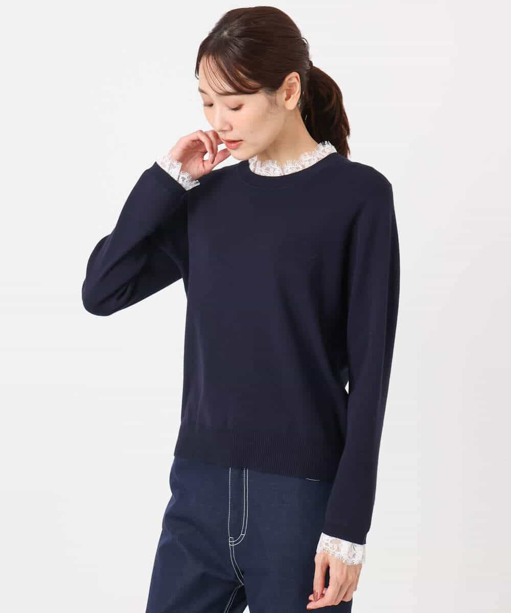 FKFDD11140 MK MICHEL KLEIN(MK ミッシェルクラン) レースデザインコンパクトニット/洗える ライトグレー