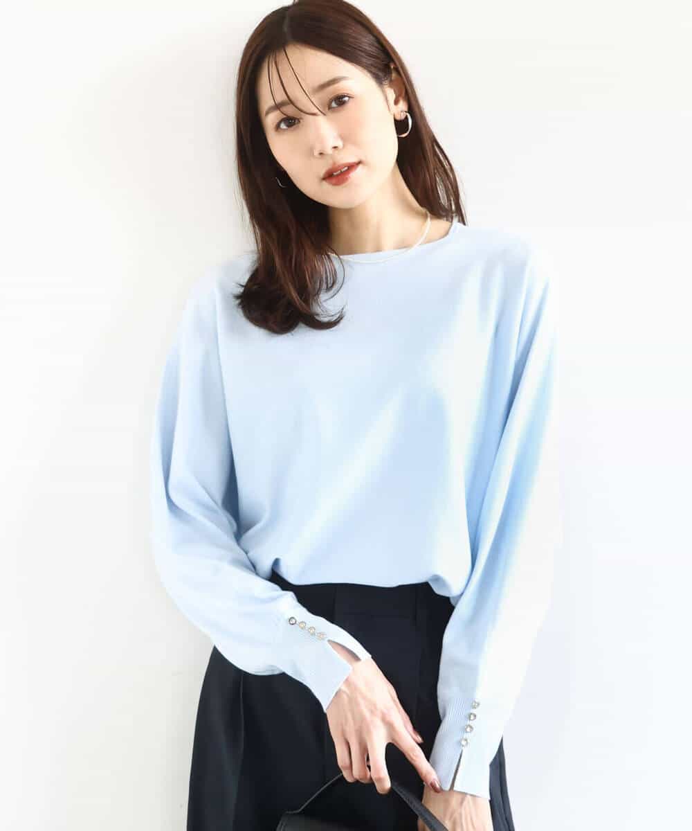 FKFDD12130 MK MICHEL KLEIN(MK ミッシェルクラン) ドルマンスリーブニット/洗える ライトブルー