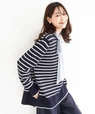 FKFDD13150 MK MICHEL KLEIN(MK ミッシェルクラン) 柄編みボーダーニット ネイビー