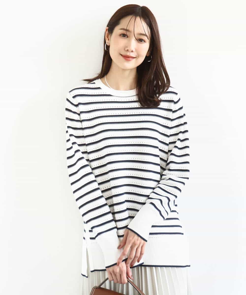 FKFDD13150 MK MICHEL KLEIN(MK ミッシェルクラン) 柄編みボーダーニット ネイビー