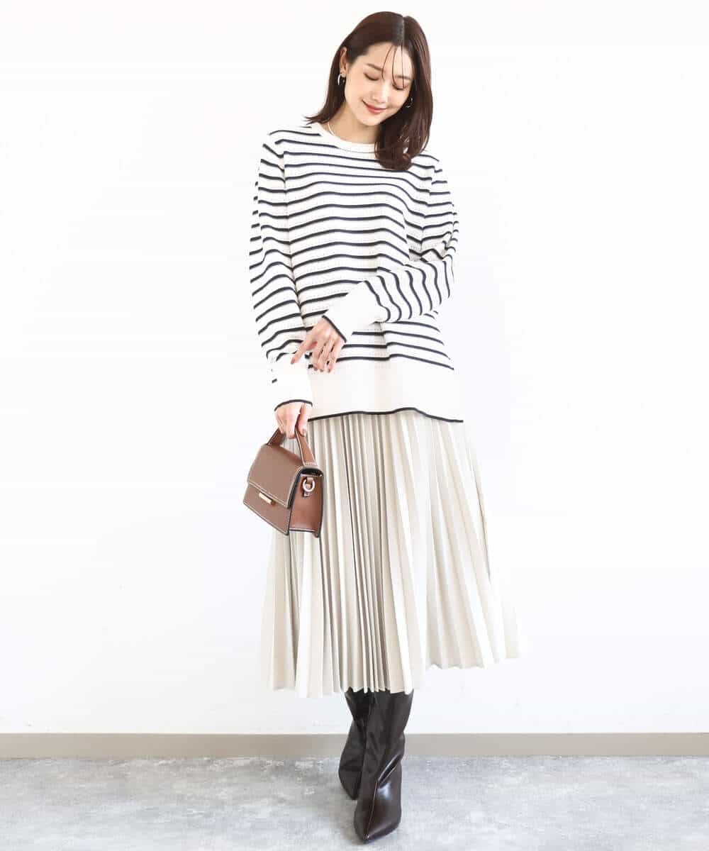 FKFDD13150 MK MICHEL KLEIN(MK ミッシェルクラン) 柄編みボーダーニット ネイビー